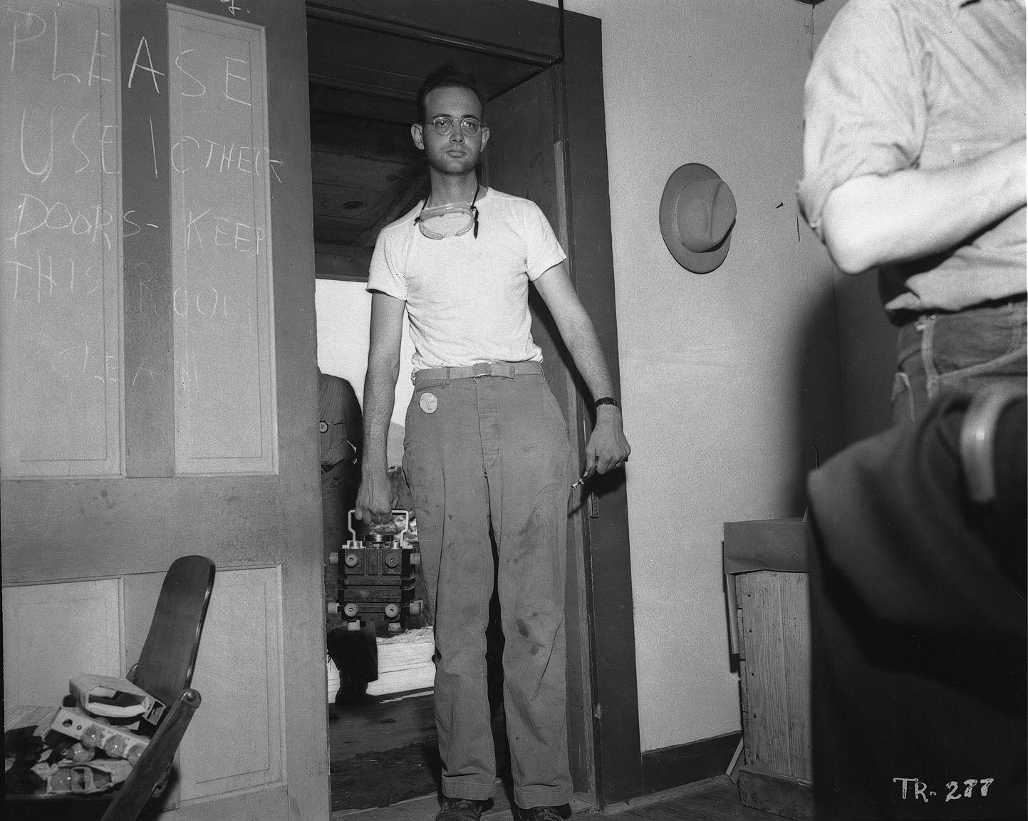 Delivery of Trinity Test core pieces to assembly room, 12 July 1945.