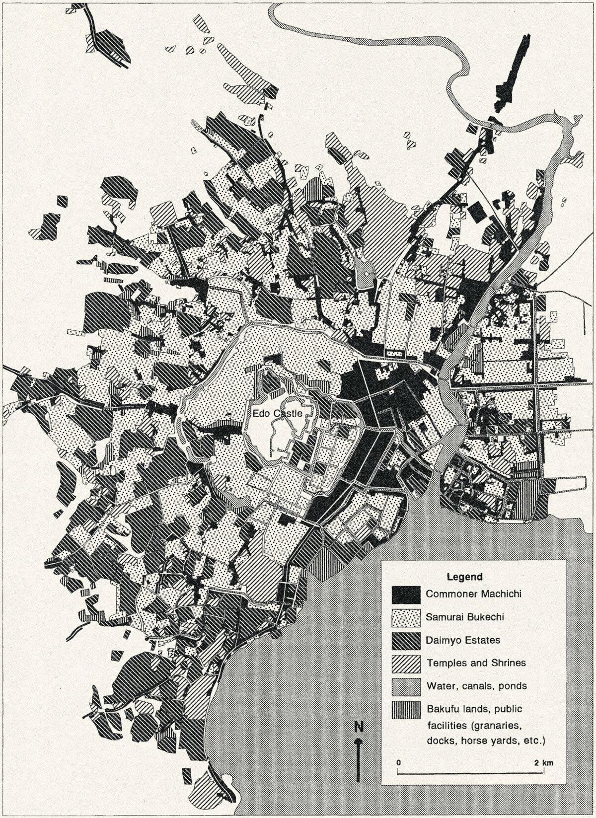 André Sorensen, The Making of Urban Japan, Cities and Planning from Edo to the Twenty-First Century. Sorensen's map was adapted from another drawn by Okata Junishiro in 1981, itself based on Tokugawa originals.