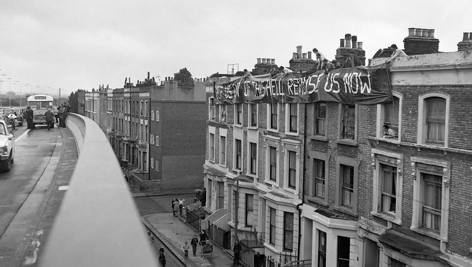 The scene unfolding behind the Westway opening committee. Used from The Underground Map.