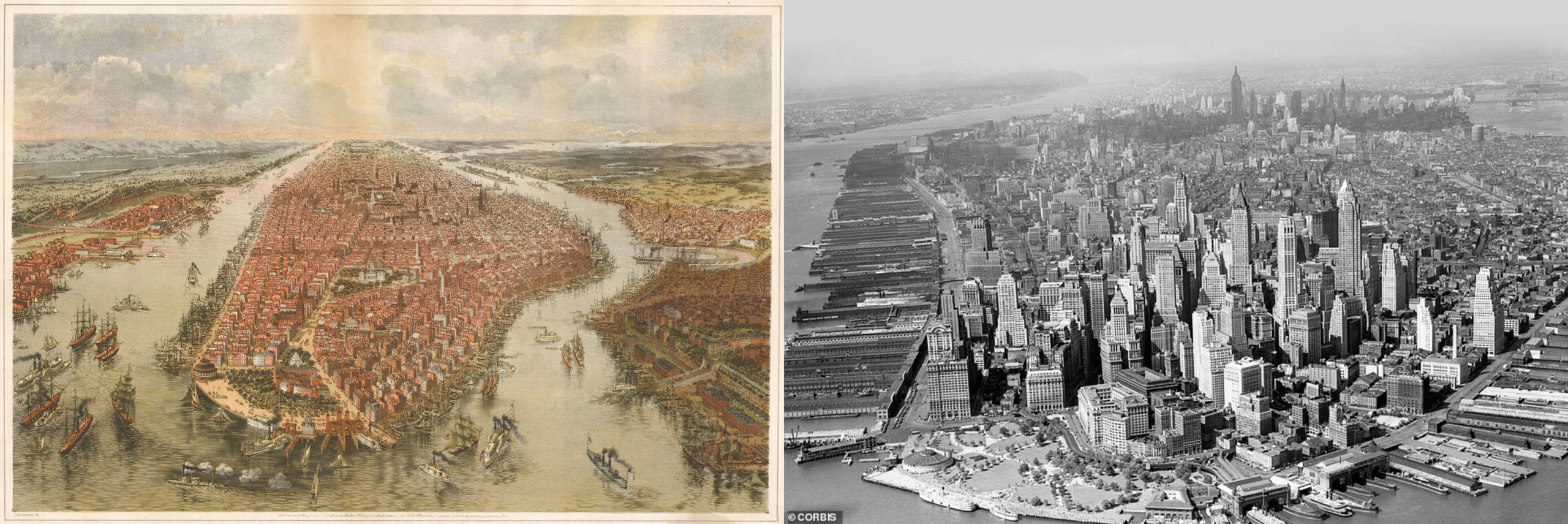 Manhattan in the 1860s and the 1930s.